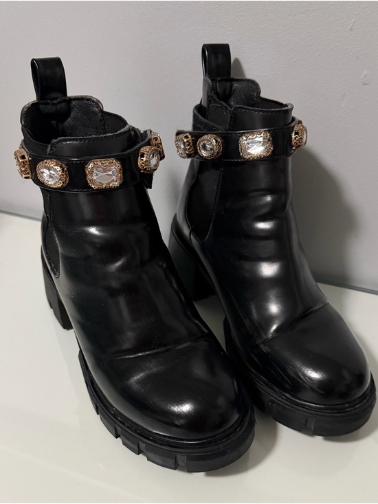 Steve Madden Shoes - Steve Madden Black Leather Ankle Boots with Crystal Embellished Strap